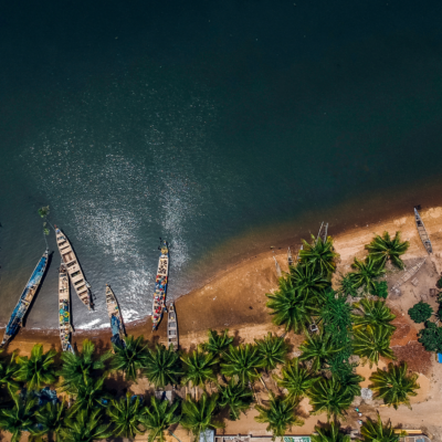Aerial view of a coastline in Ghana.