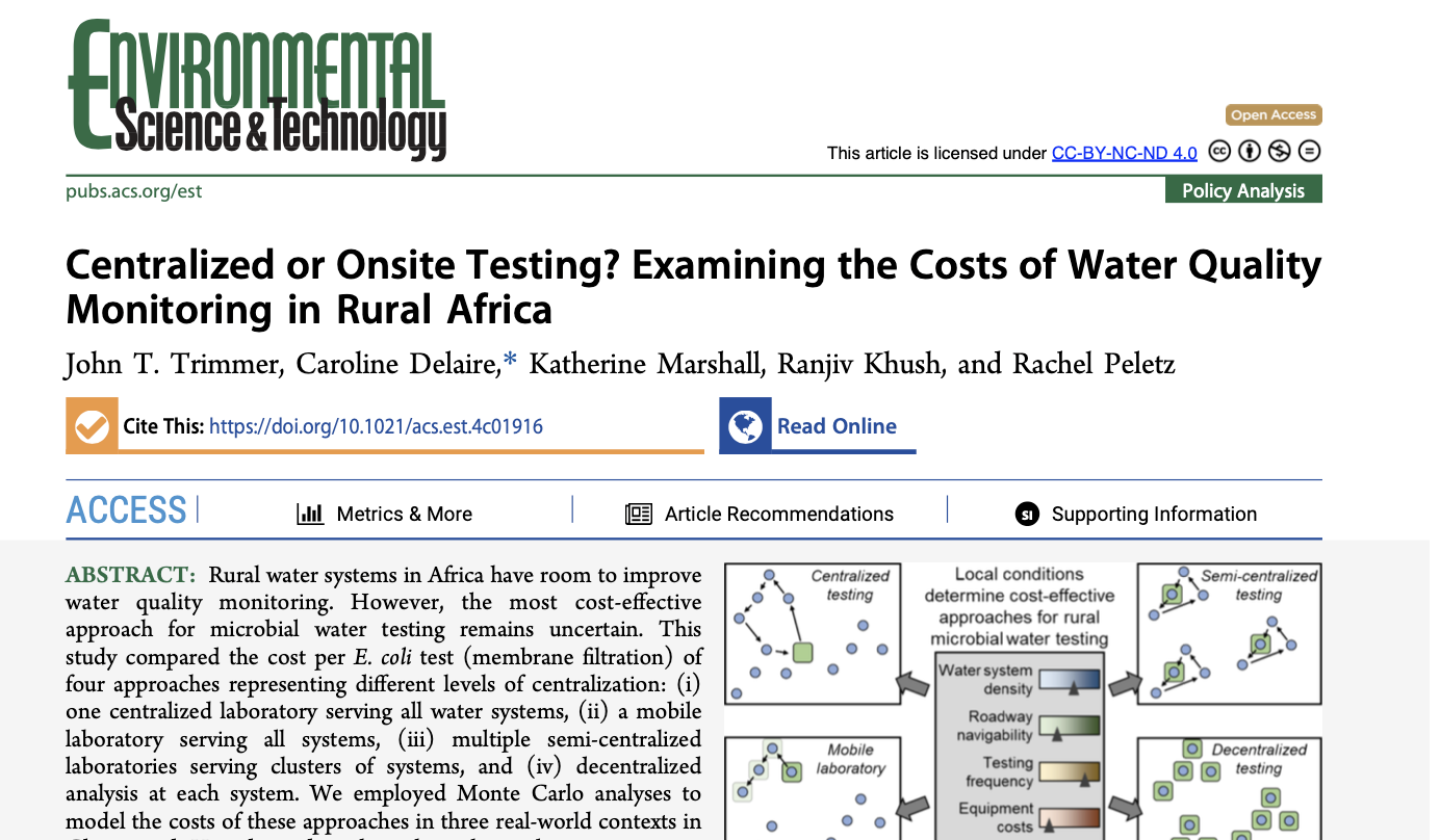 Centralized or Onsite Testing? Examining the costs of water quality monitoring in rural Africa