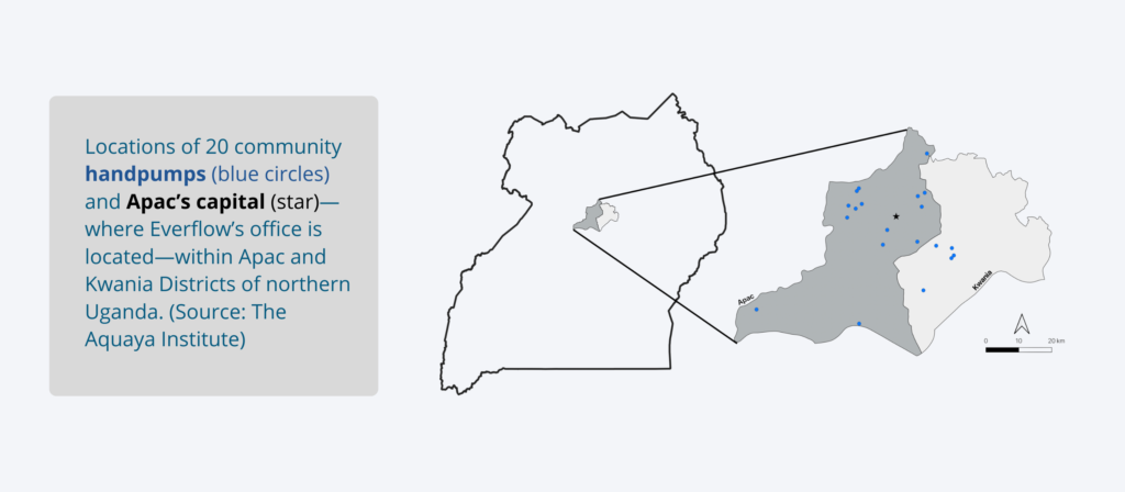 Map of 20 handpump locations in Uganda 
