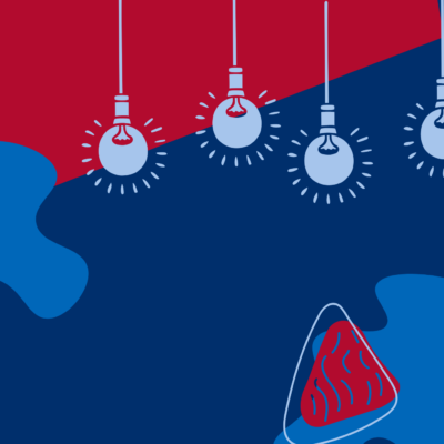 Lights bulbs on blue and red background